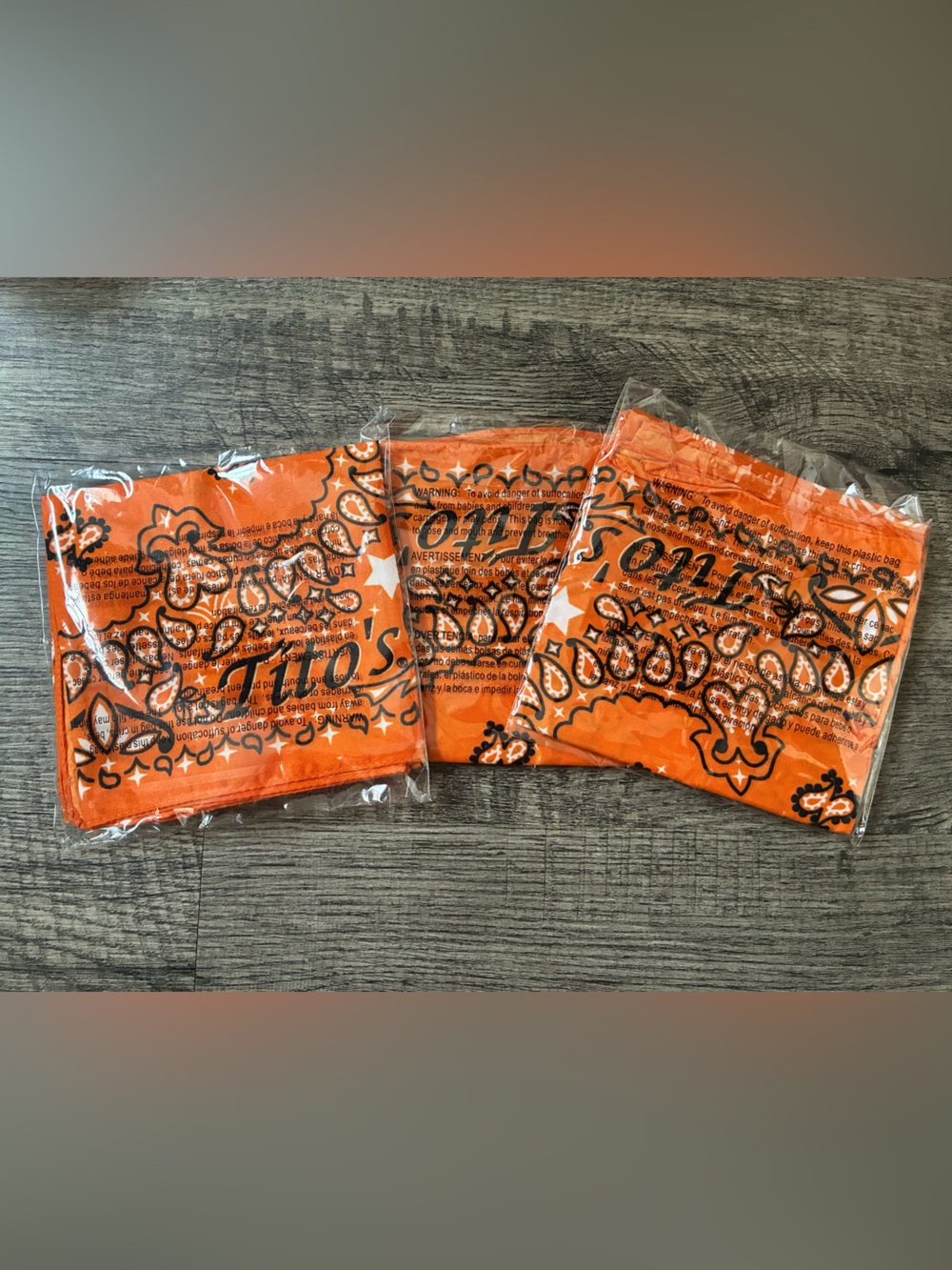 Lot of 3 Titos Vodka Orange Bandanas Bar Promo